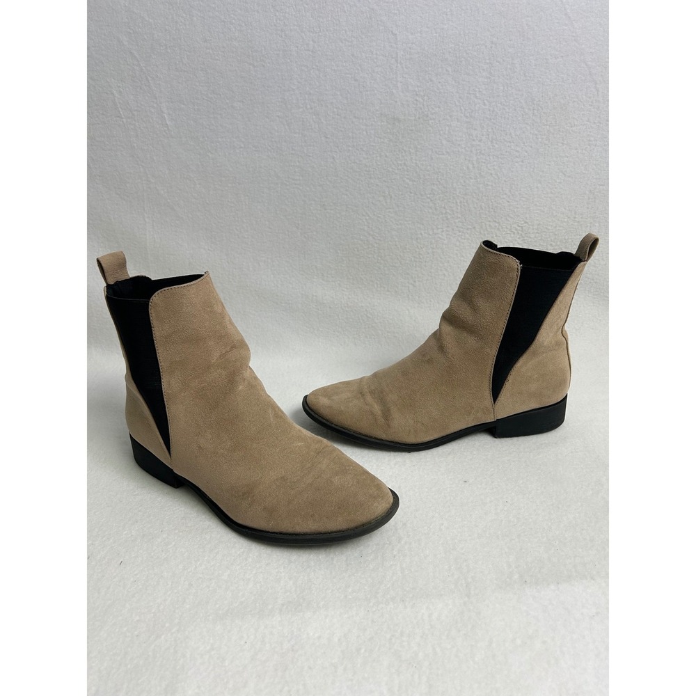 Minimalist Lulus Women 9 Tan Suede Chelsea Ankle Boots Low Block Heel Almond Toe
